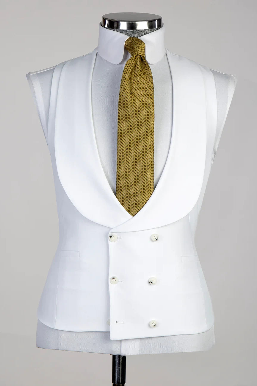 White 3-piece Single-breasted Peak Lapel Suit