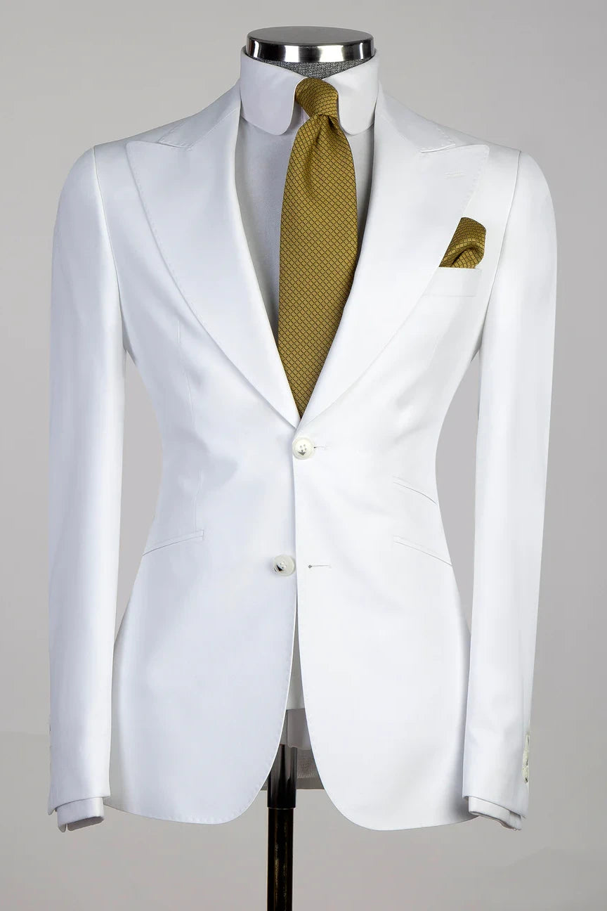 White 3-piece Single-breasted Peak Lapel Suit