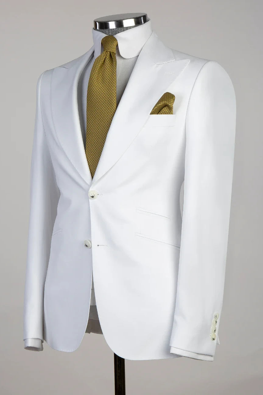 White 3-piece Single-breasted Peak Lapel Suit