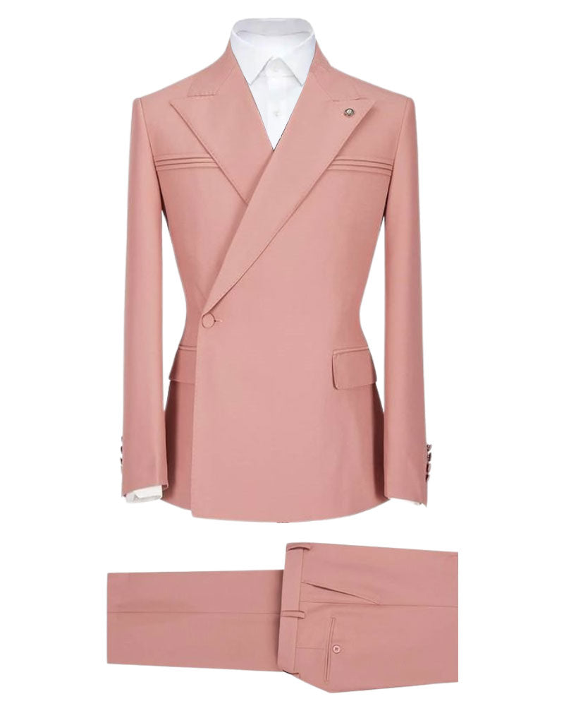 2 Piece Peak Lapel Pink Single Breasted Suit