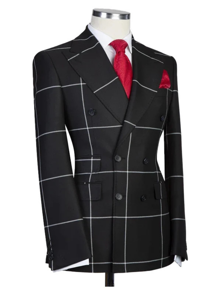 Classic Casual Black Wide Window Two Piece Peak Lapel Slim Fit Wedding Men Suits