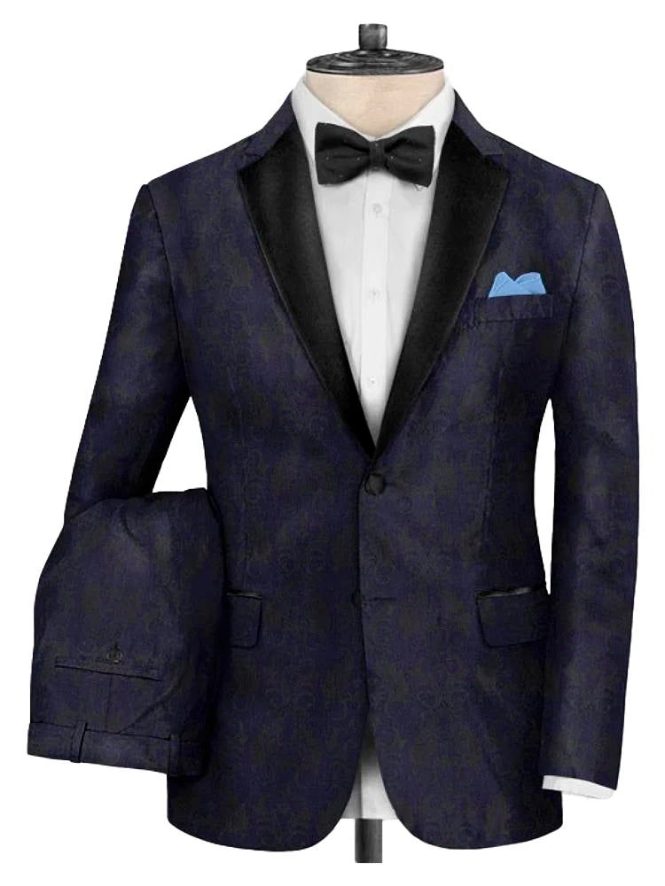 Men's Navy Blue Jacquard Tuxedo