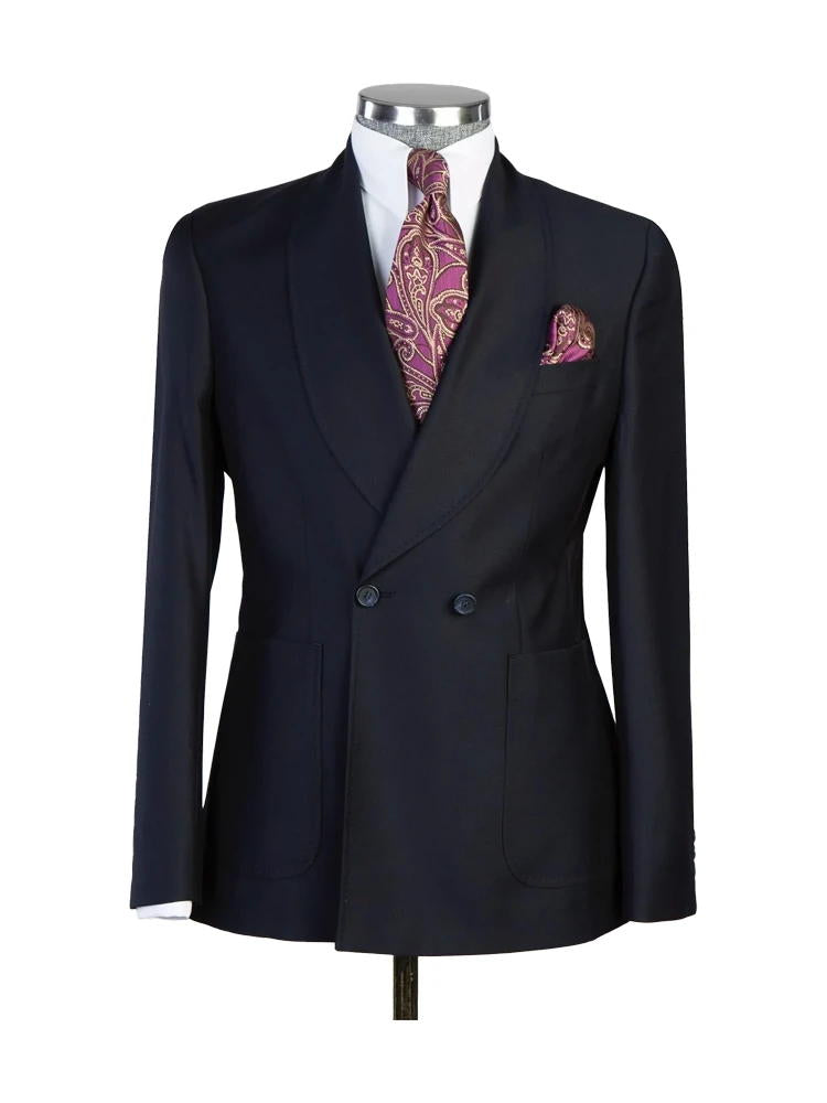 Black 2 Piece Shawl Lapel Double Breasted Fashion Prom Men Suits