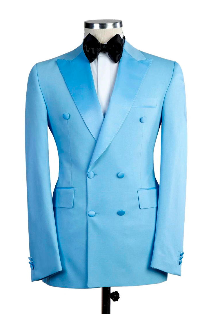 Blue 2 Piece Peaked Lapel Double Breasted Suit