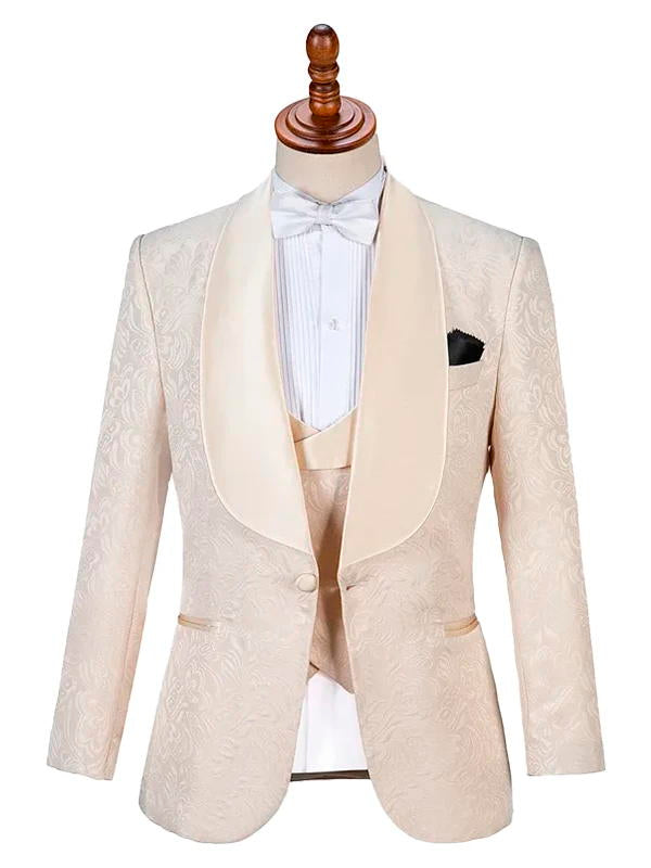 Champagne 3 Pieces Jacquard Bespoke Tuxedo