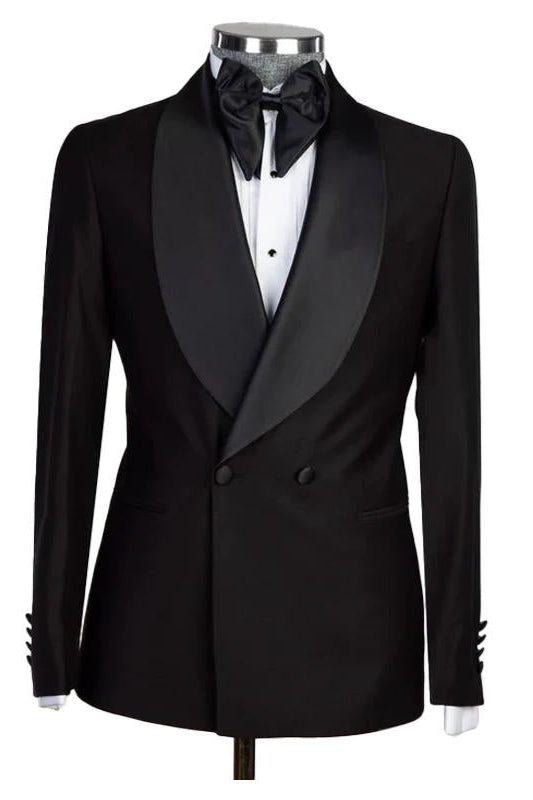 Formal Black Shawl Lapel Double Breasted Wedding Suits