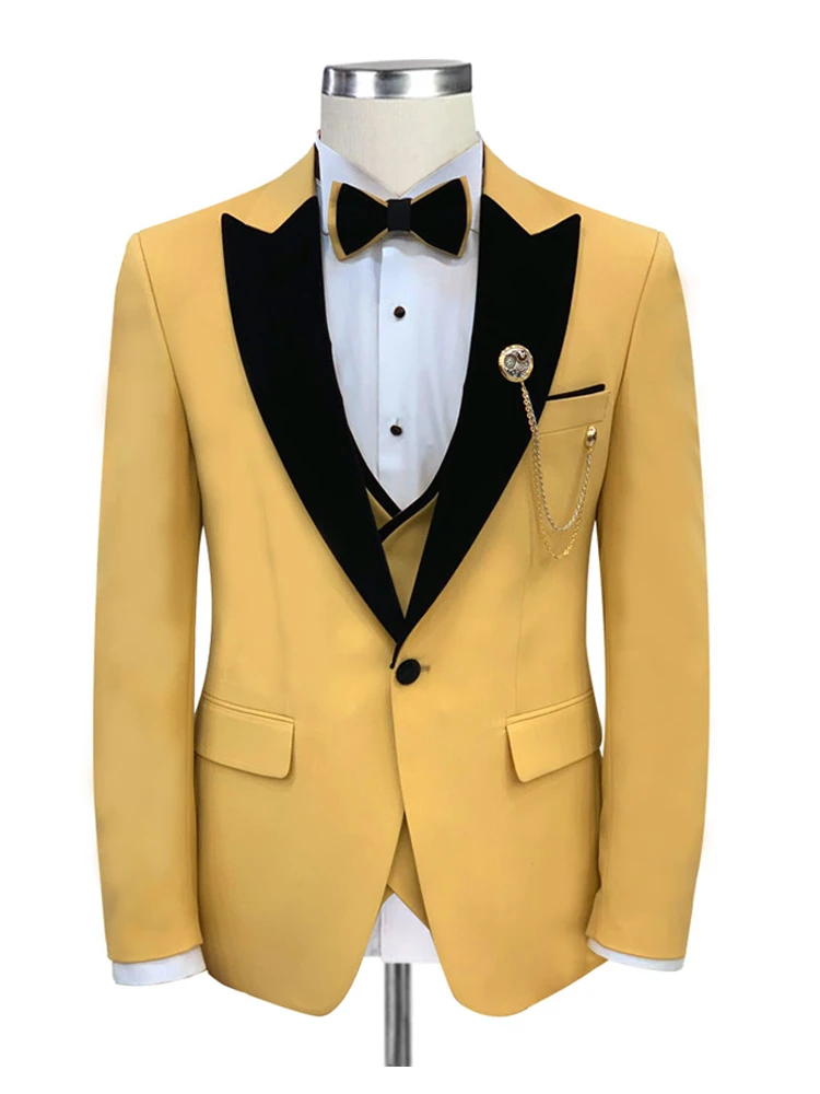 Yellow Peak Lapel Tuxedo 3 Piece Suit