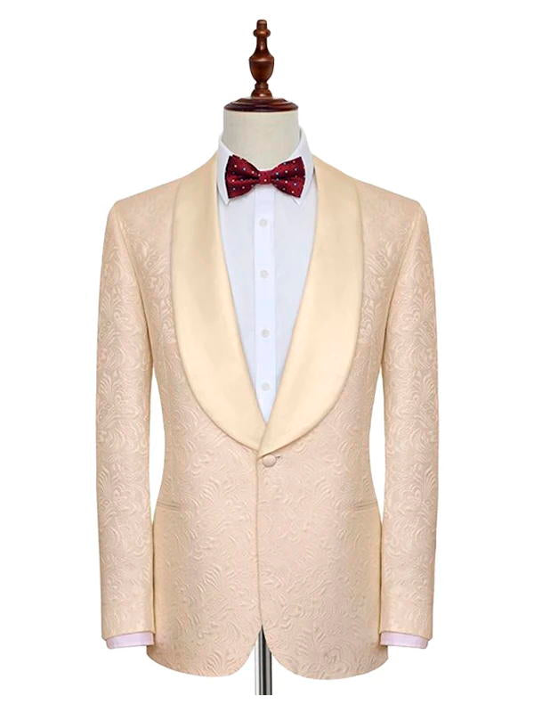 Men's Champagne Jacquard Shawl Lapel Wedding Tuxedos Suit