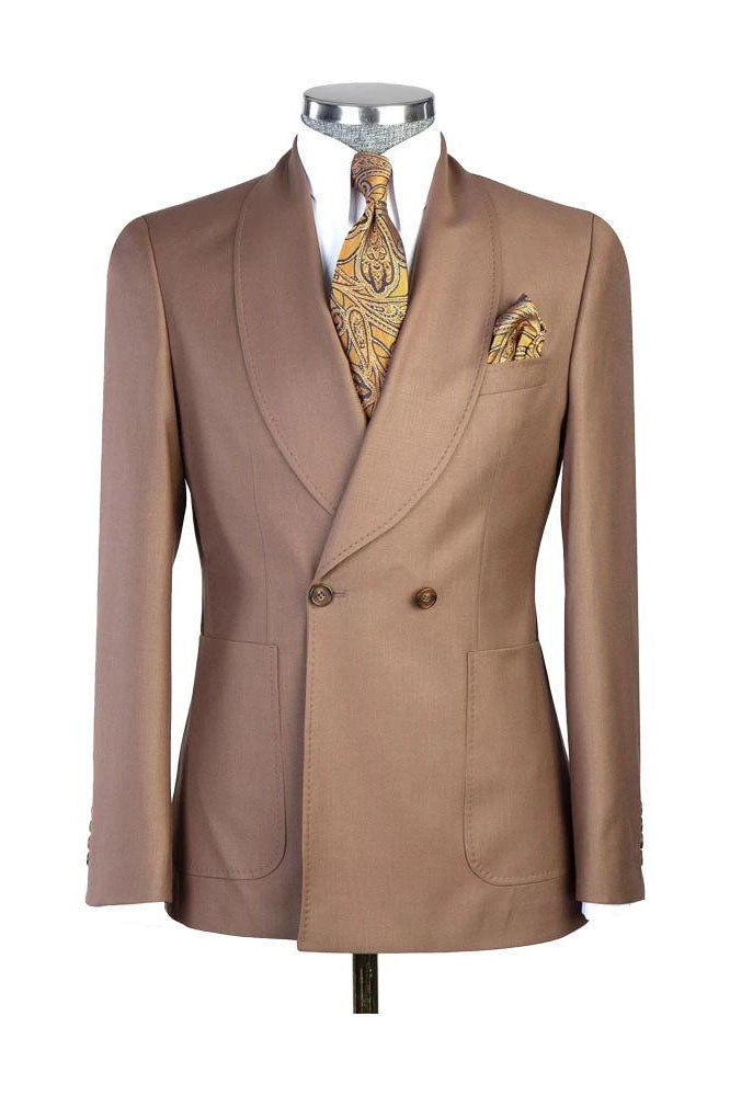 Brown 2 Piece Shawl Lapel Double Breasted Fashion Prom Suit
