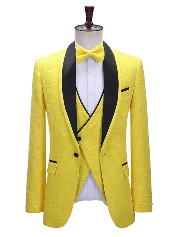 Yellow Single Breasted 3 Piece Prom Suit
