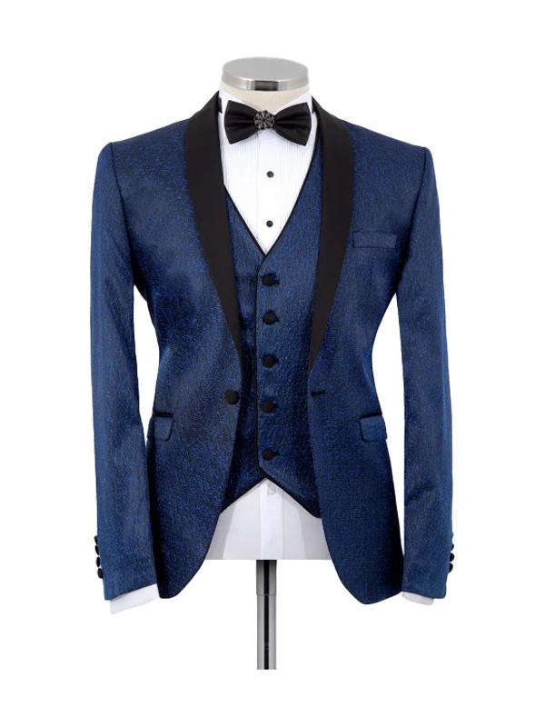 Navy Blue Prom Slim Shawl Lapel Suits