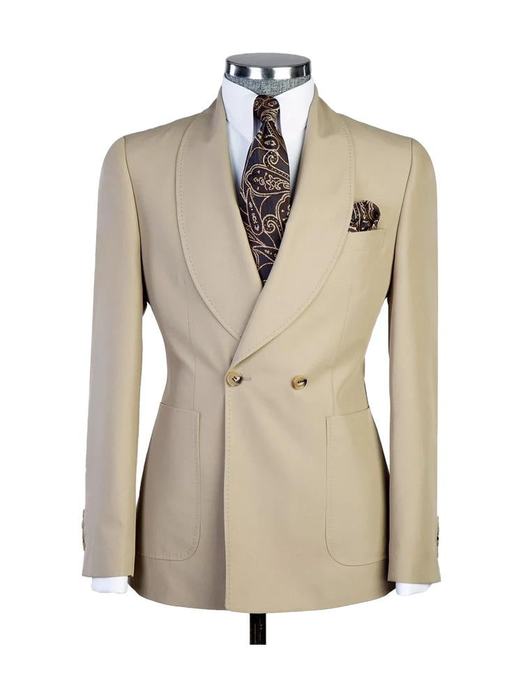 Champagne 2 Piece Shawl Lapel Double Breasted Fashion Prom Men Suits