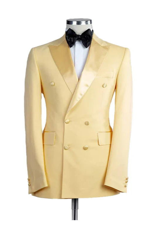Yellow 2 Piece Bespoke Peaked Lapel Double Breasted Suit