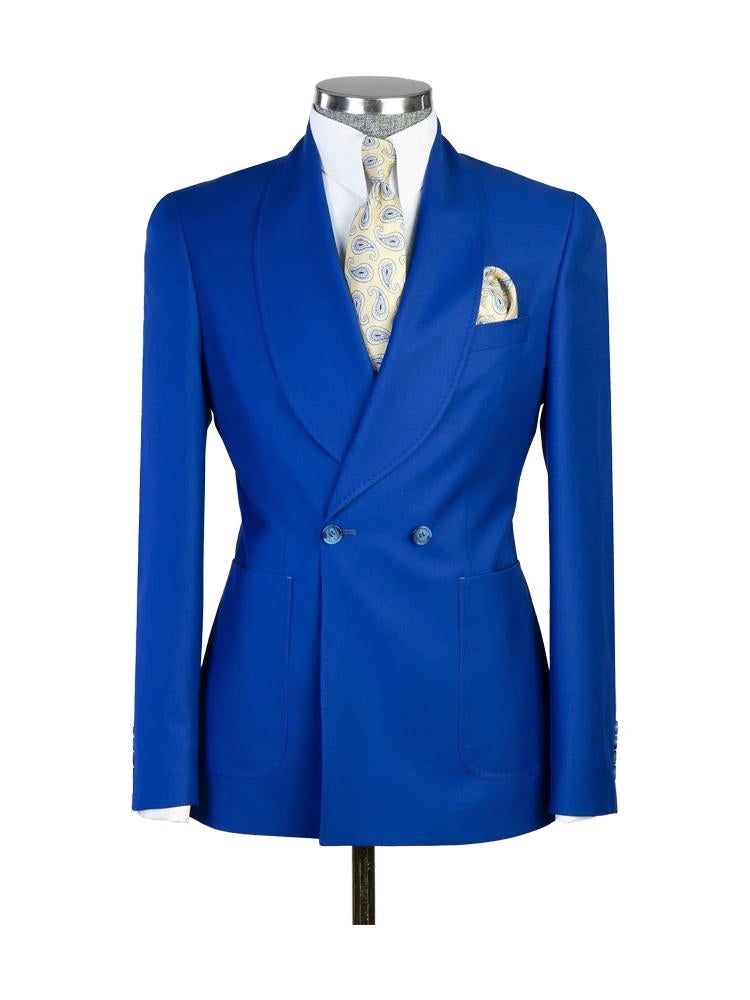 Sky Blue 2 Piece Peaked Lapel Double Breasted Fashion Prom Suits