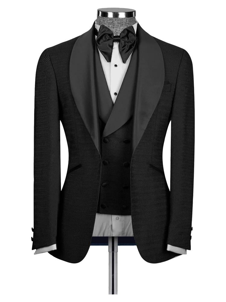 Black Shawl Lapel Wedding 3 Piece Suit