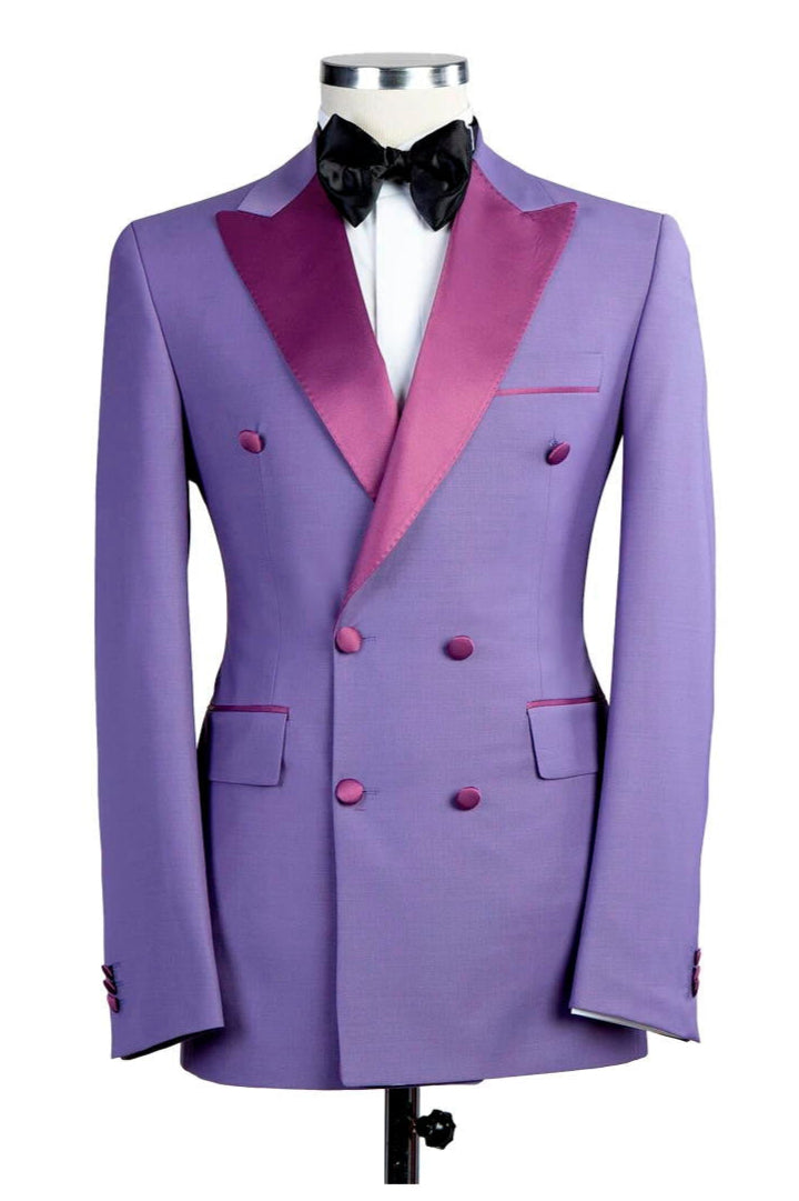 Purple 2 Piece Bespoke Peaked Lapel Double Breasted Suit