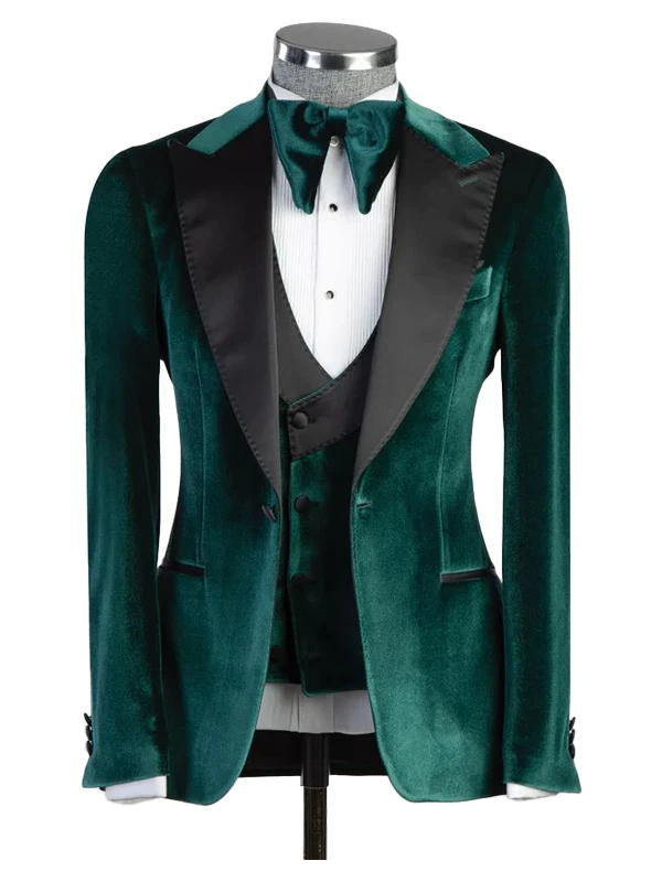 Elegant Vert Green Velvet 3-piece Tuxedo