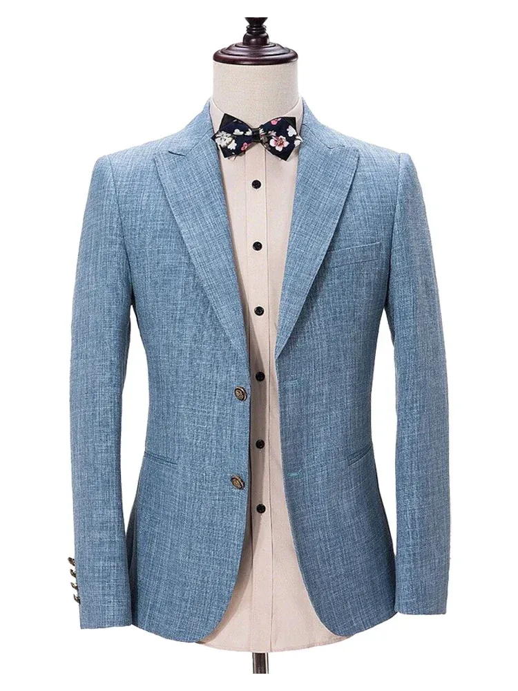 Blue Peak Lapel For Wedding Groom and Groomsmen Suits