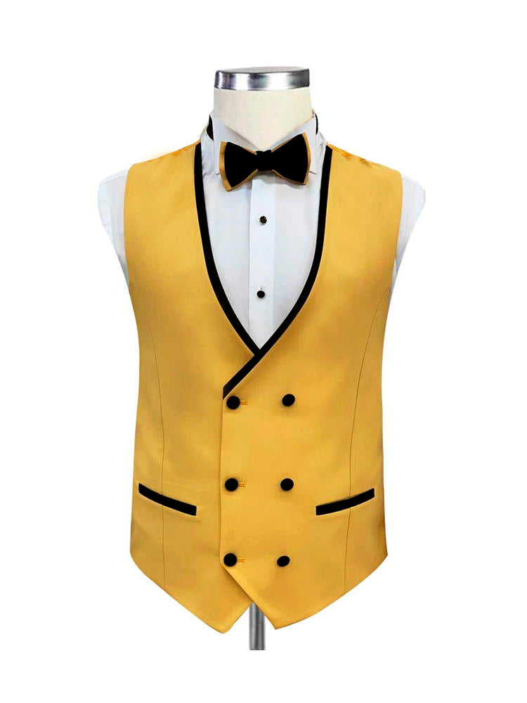 Yellow Peak Lapel Tuxedo 3 Piece Suit
