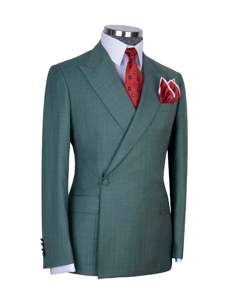 Dark Green 2 Piece Classic Peak Lapel Side Button Suit