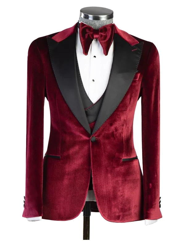 Elegant Vert Burgundy Velvet Prom Dress Suits