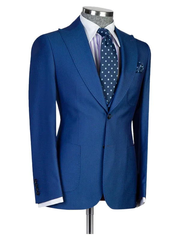 Blue Peaked Lapel 3 Pieces Men Suits