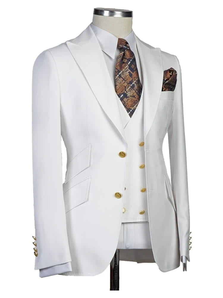 White Peak Lapel Slim Fit Single Breasted Wedding Groom Suit