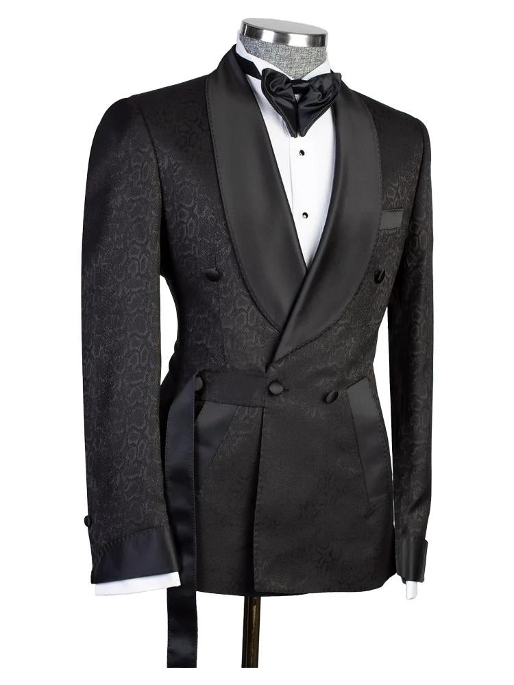 Black Shawl Lapel Double Breasted Wedding Suit