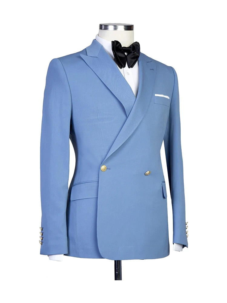 Light Blue 2 Piece Classic Peak Lapel Double Breasted Suit