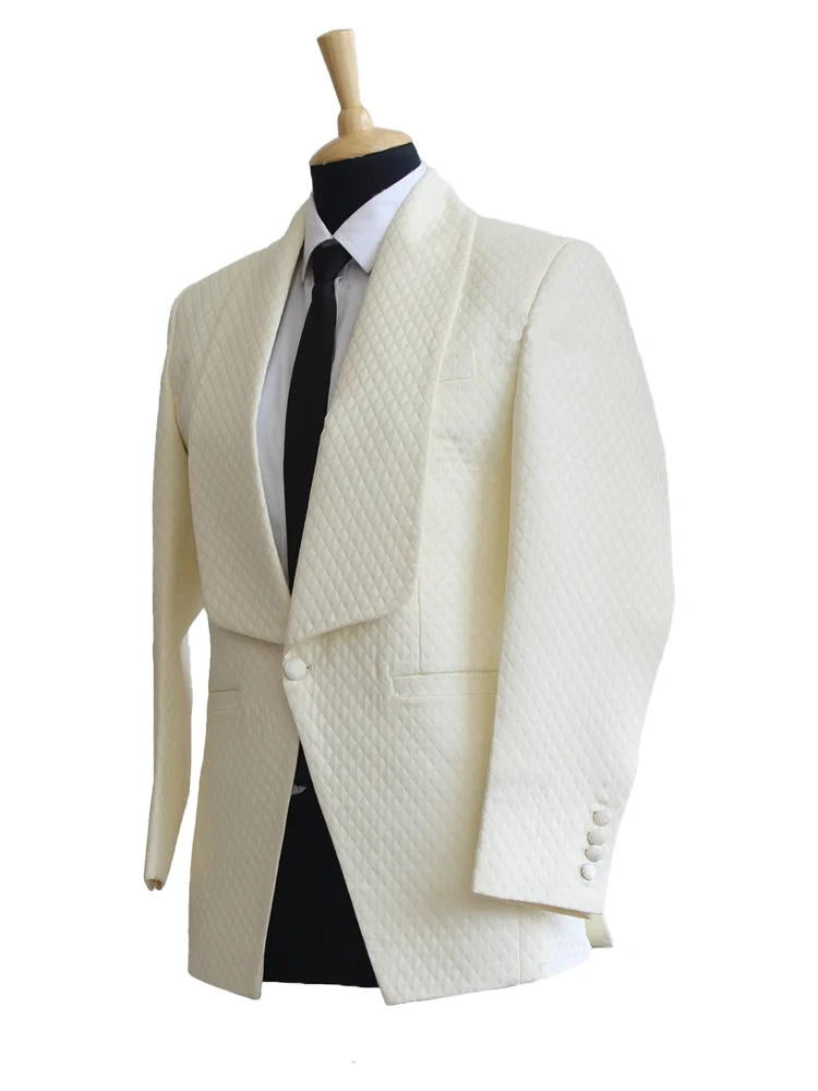 White Plaid Shawl Lapel Wedding 2 Piece Suit