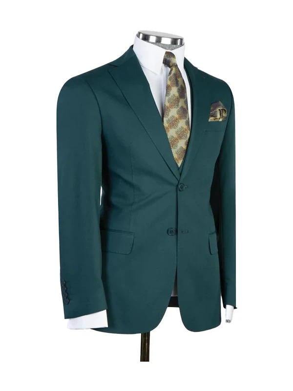 Green Classic Peak Lapel 3 Piece Suit