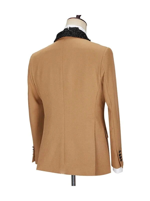 Khaki Sparkling 2 Piece Shawl Lapel One Button Suit