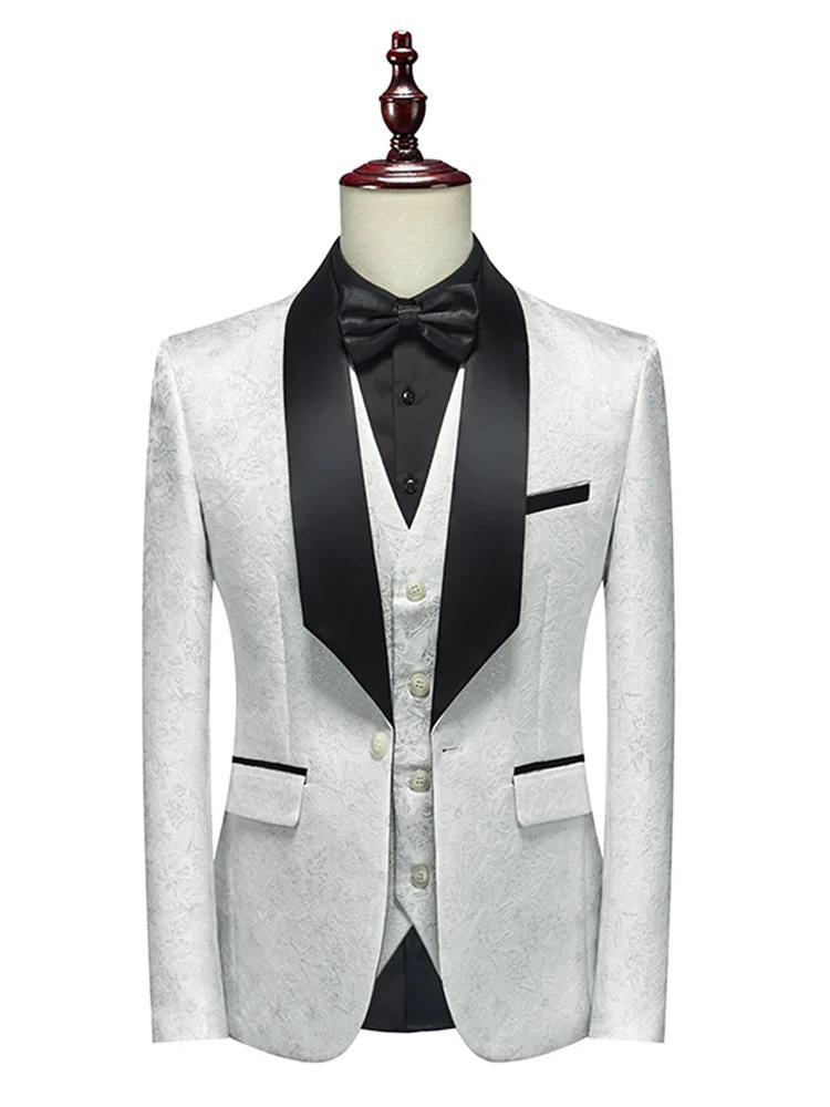 White Jacquard Shawl Lapel 3 Pieces Prom Men’s Suits