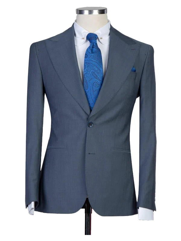 Blue 3 Pieces Suit Peak Lapel Single Breasted Tuxedos