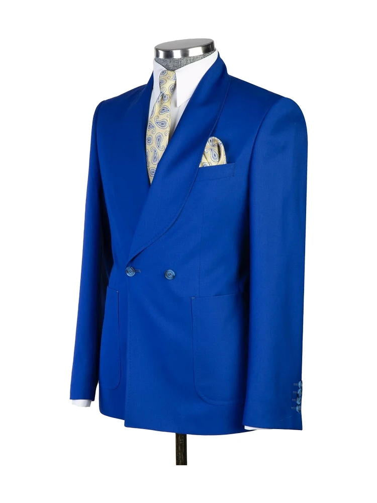 Sky Blue 2 Piece Peaked Lapel Double Breasted Fashion Prom Suits