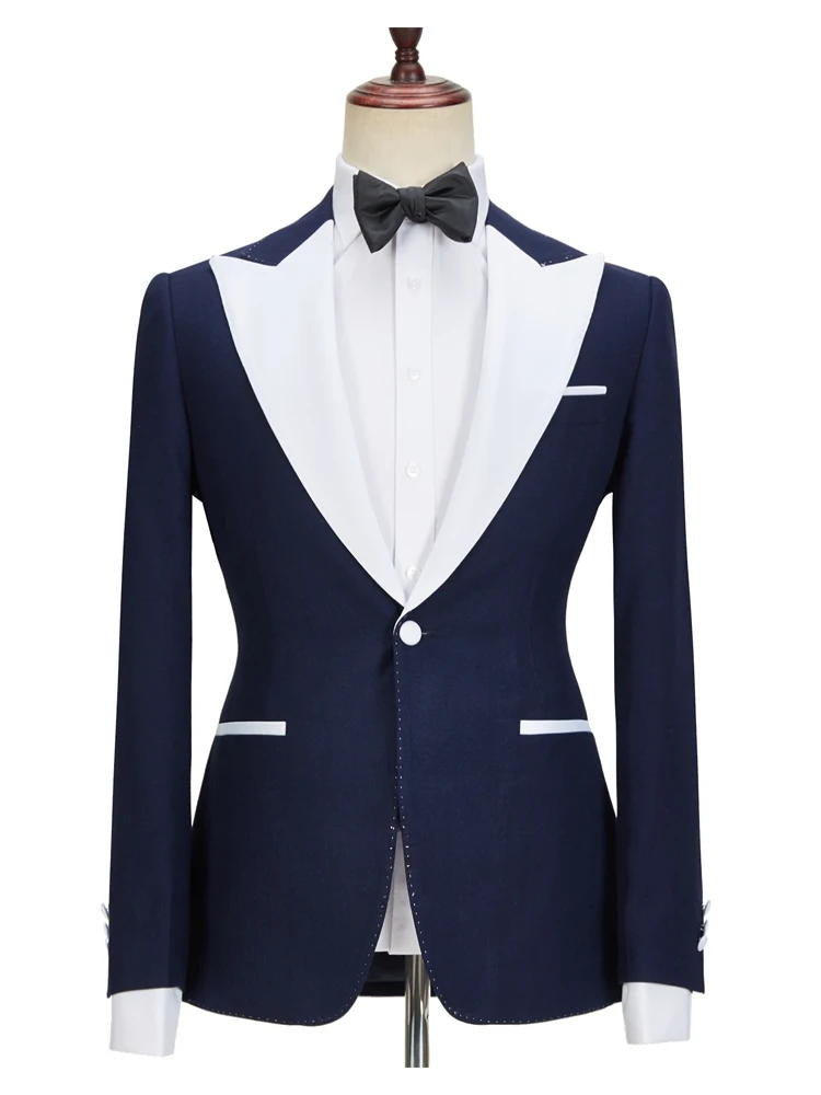 Navy Blue 3 Piece Peaked Lapel Slim Fit Suits