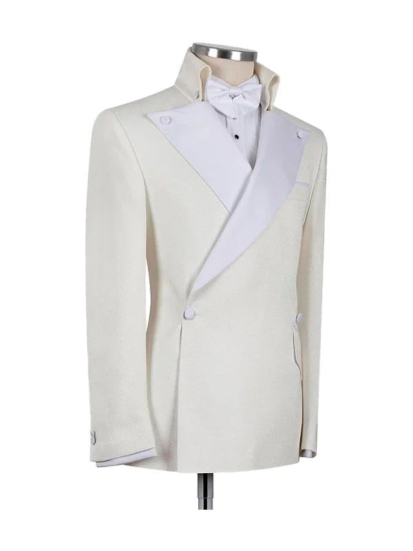 White 2 Piece Double Breasted Notch Lapel Suits