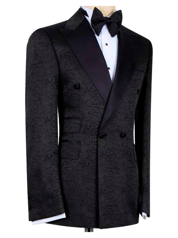 Black Double Breasted Jacquard Fashion Prom Men Suit