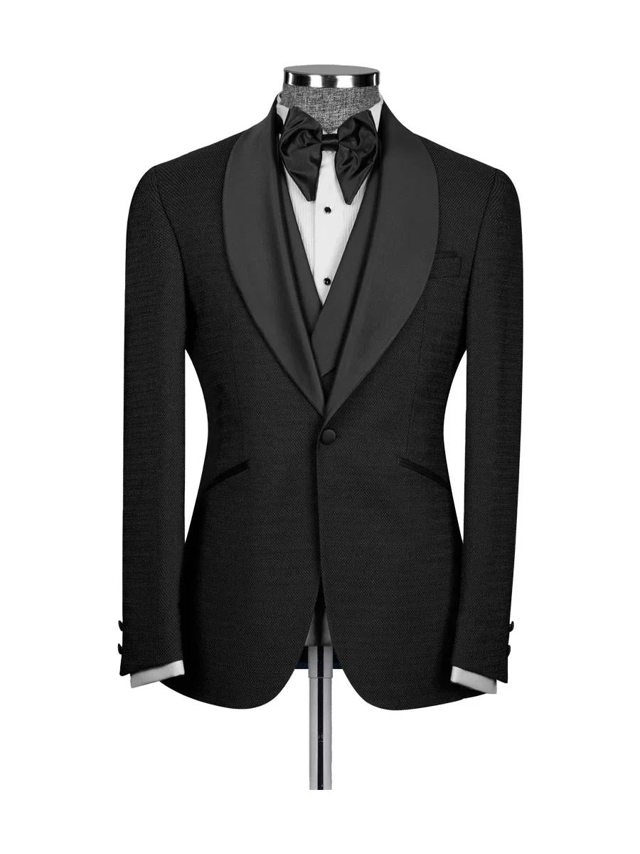 Black Shawl Lapel Wedding 3 Piece Suit