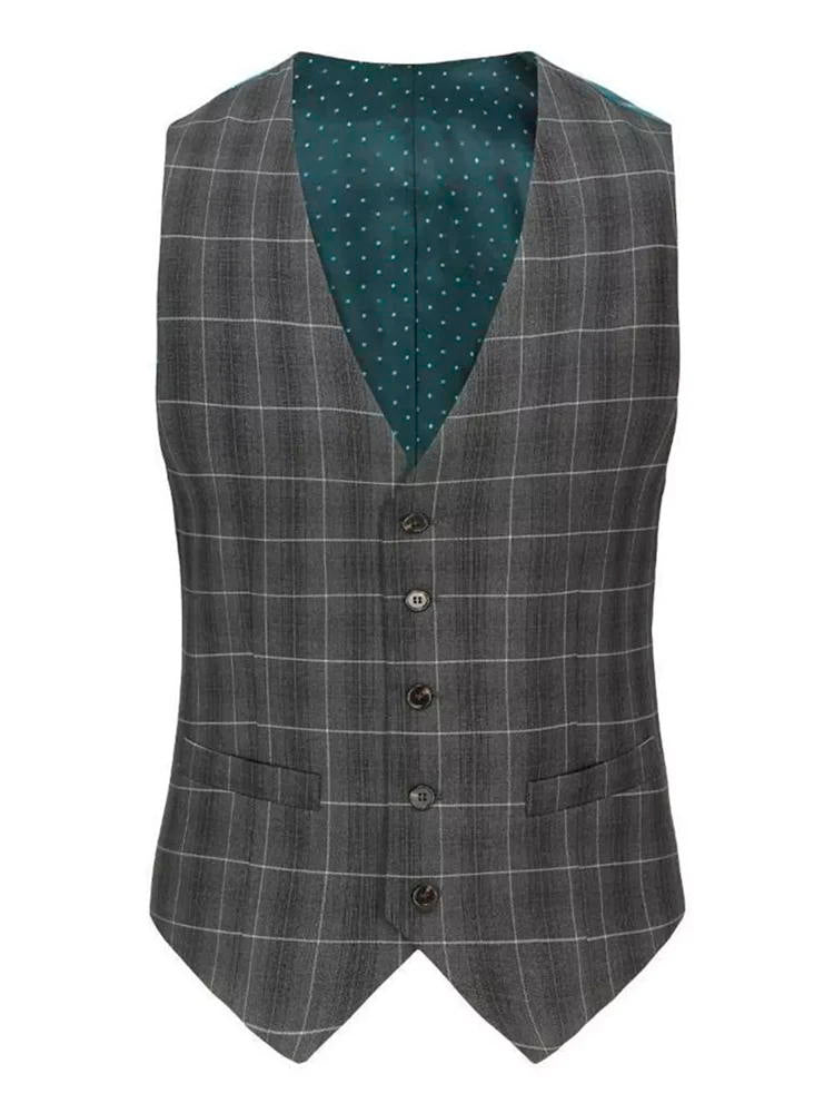 Charcoal 3 Piece Slim Fit Elegant Plaid Suit