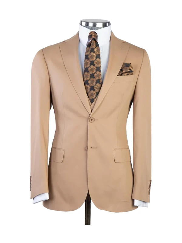 Khaki 3 Piece Classic Notch Lapel Suit