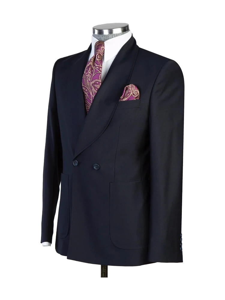 Black 2 Piece Shawl Lapel Double Breasted Fashion Prom Men Suits