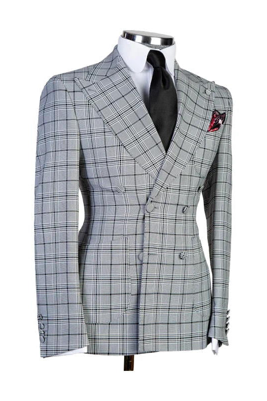 Grey Plaid Double Breasted Jacket