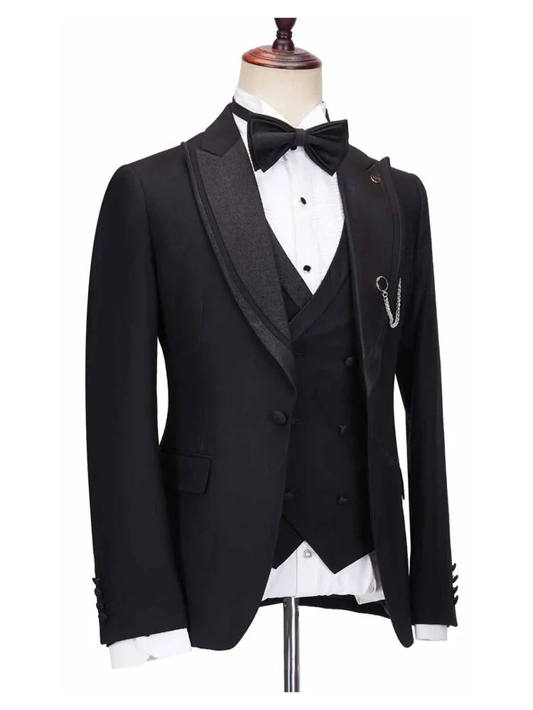 Black Peak Lapel 3 Piece Prom Suit