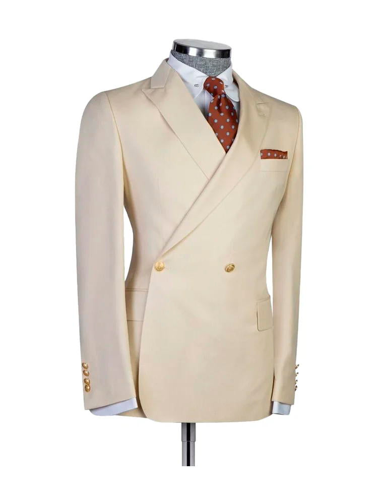 Champagne 2 Piece Double Breasted Peak Lapel Suit