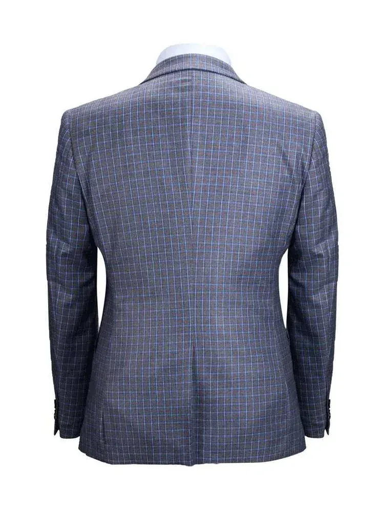 Grey 3 Piece Bespoke Plaid Notched Lapel Fitted Suits
