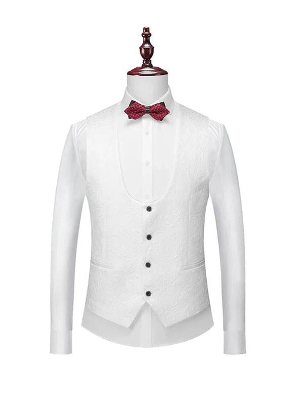White Satin Lapel Jacquard Prom Suit