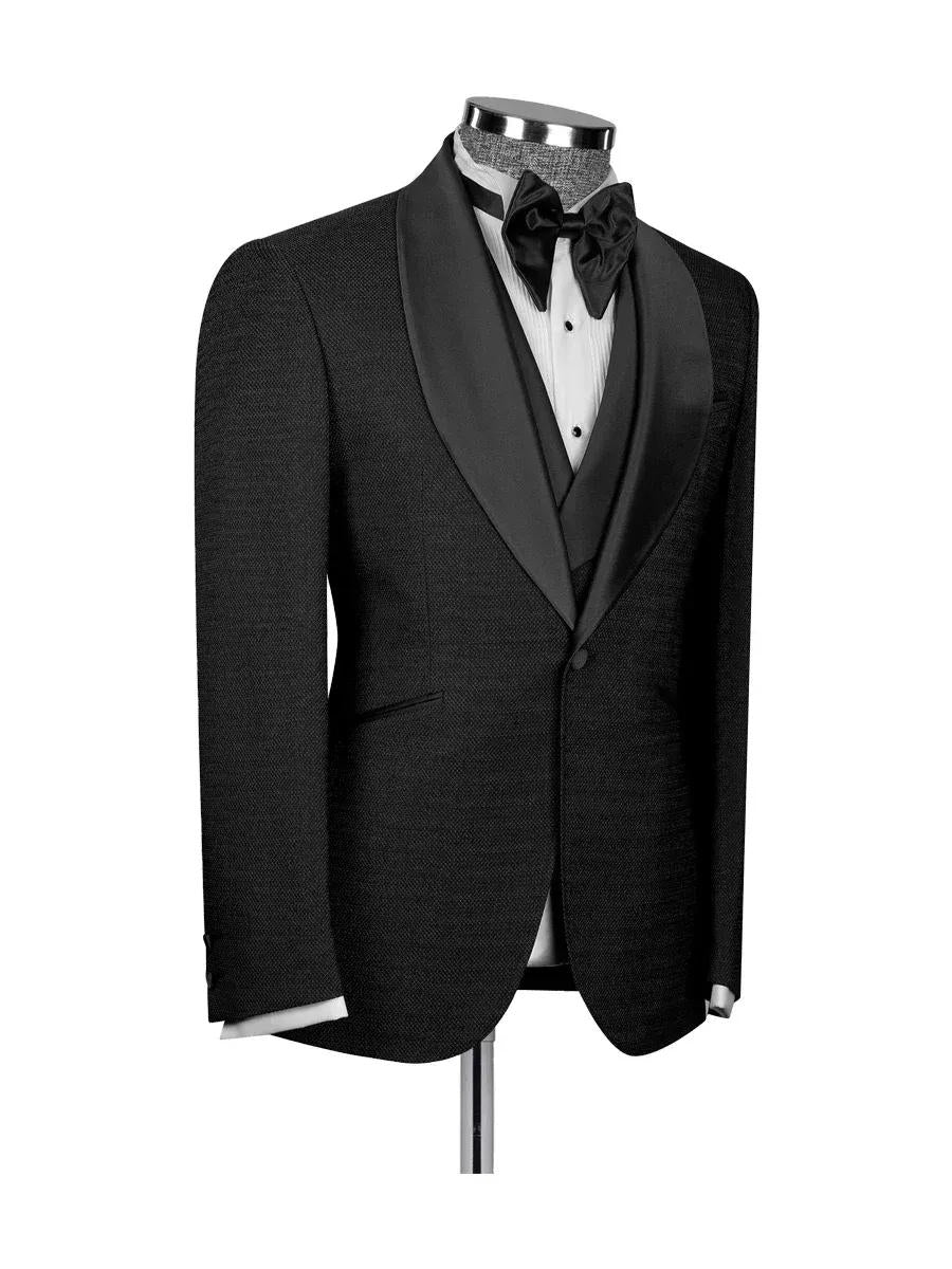 Black Shawl Lapel Wedding 3 Piece Suit