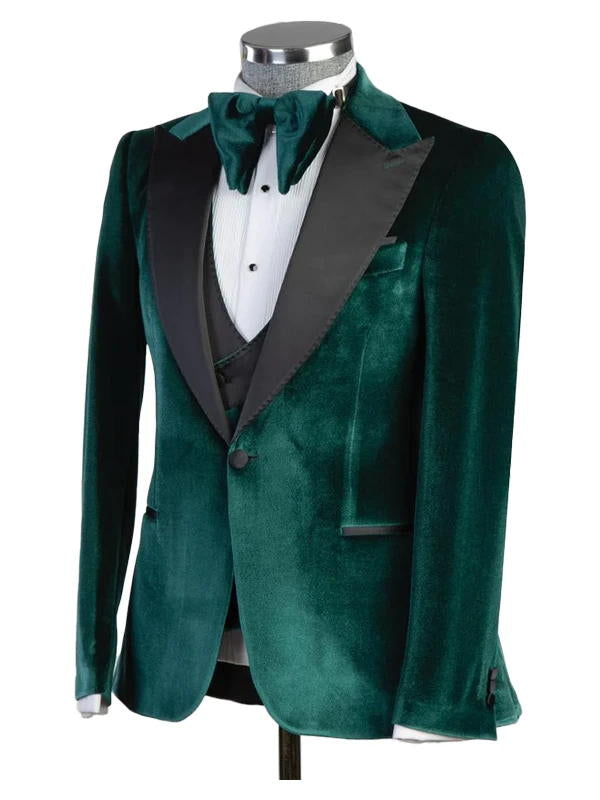 Elegant Vert Green Velvet 3-piece Tuxedo