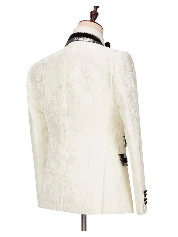 White Jacquard Peak Lapel Double Breasted Men's Suit